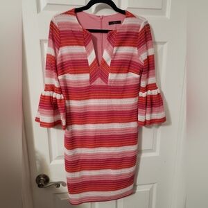 Trina Turk Striped Pink White Red Women's Dress, 2